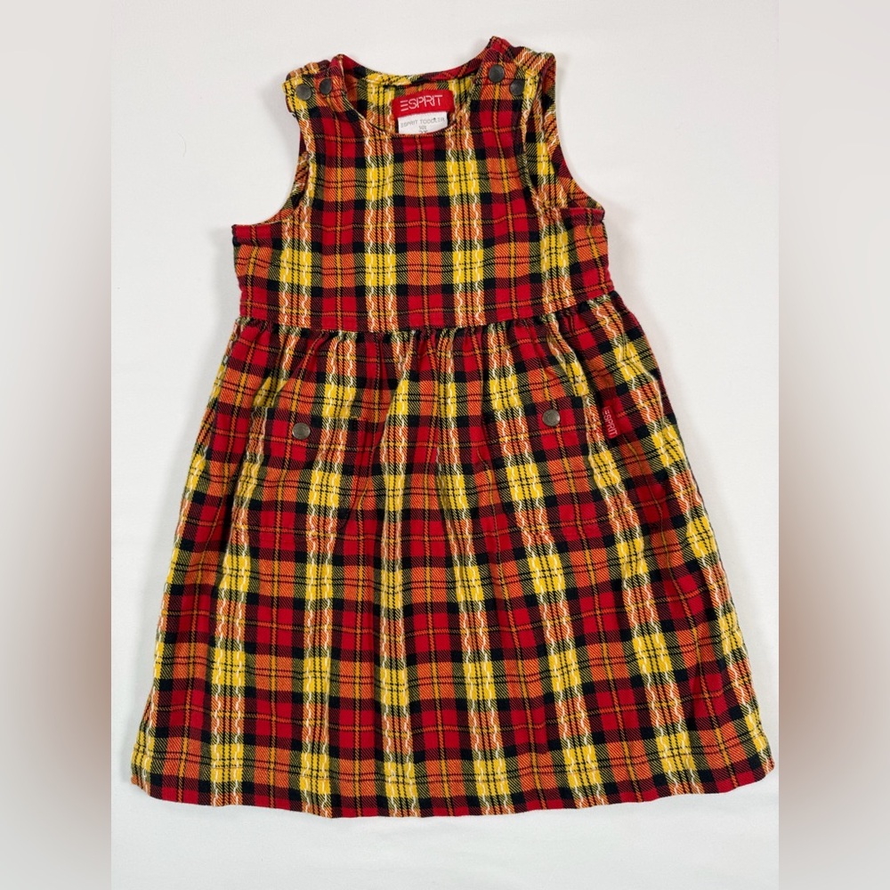 VINTAGE ESPRIT Girls 90s Plaid Jumper Dress Tartan 3T Preppy Cottagecore Kidcore